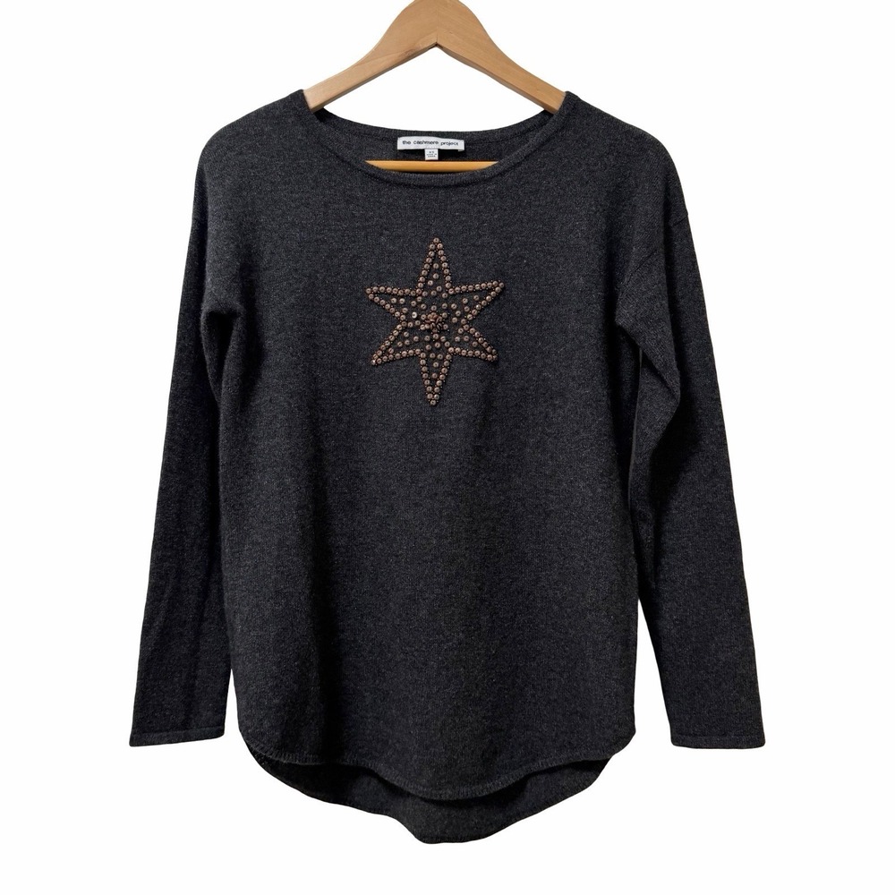 The Cashmere Project Womens Cashmere Beaded Star Sweater Size XS Gray Luxury